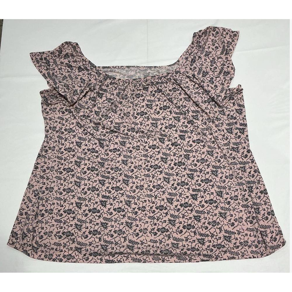 Lane Bryant Swing Tee Shirt Womens 26/28 Pink Floral Pattern Cap Sleeve Boho
